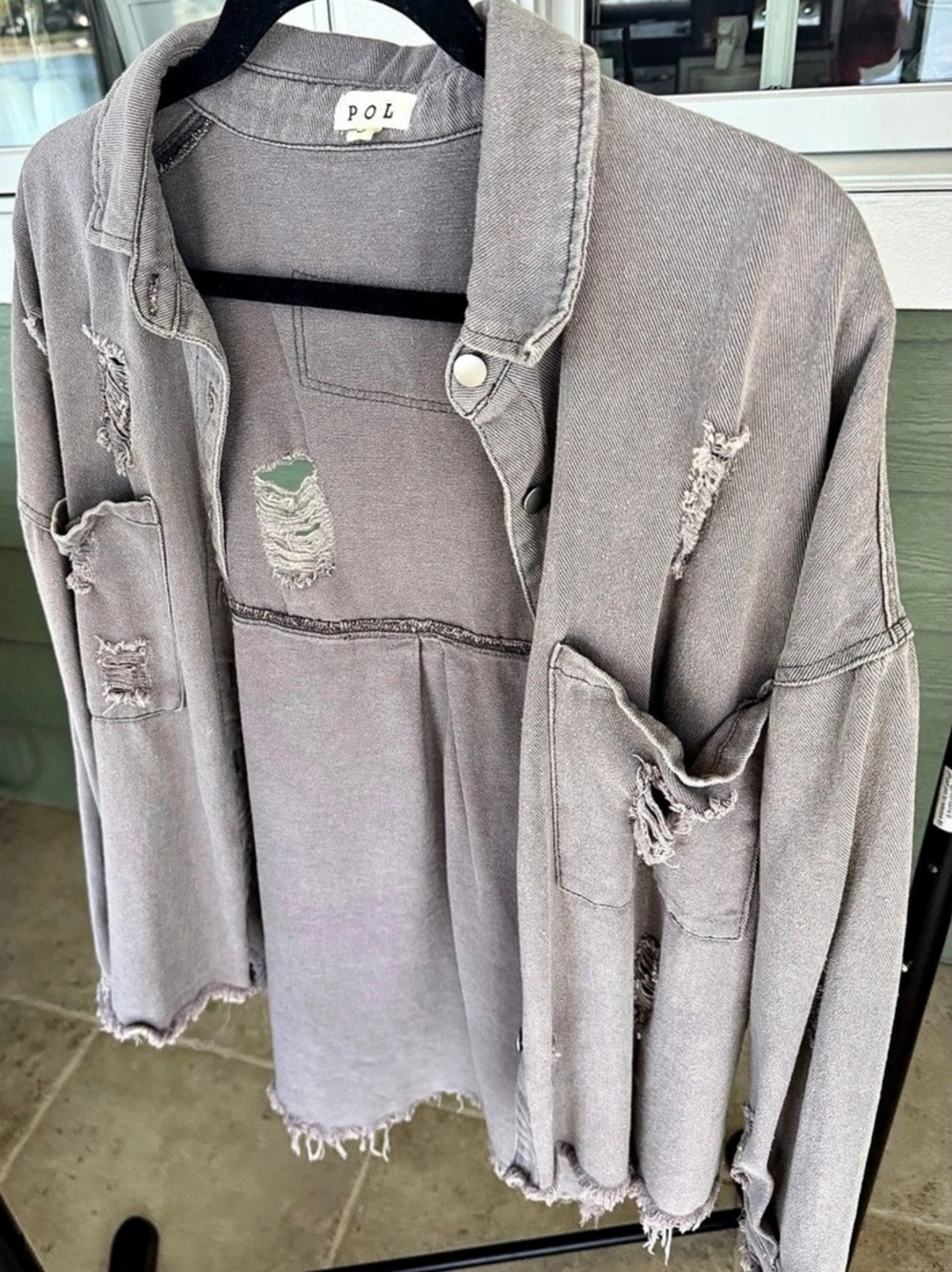 POL Distressed Gray Jean Jacket